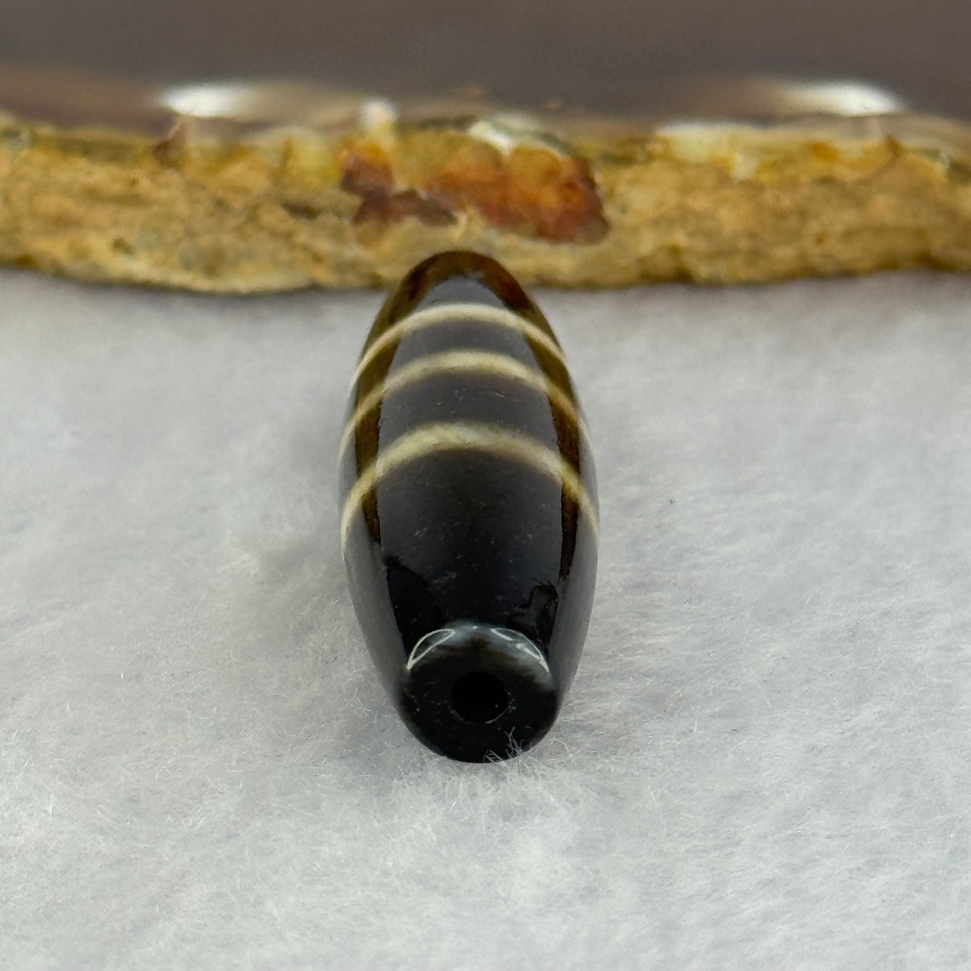 Natural Powerful Tibetan Old Oily Agate 3-Lines Dzi Bead Heavenly Master (Tian Zhu) 8.03g 38.9 by 12.0mm - Huangs Jadeite and Jewelry Pte Ltd