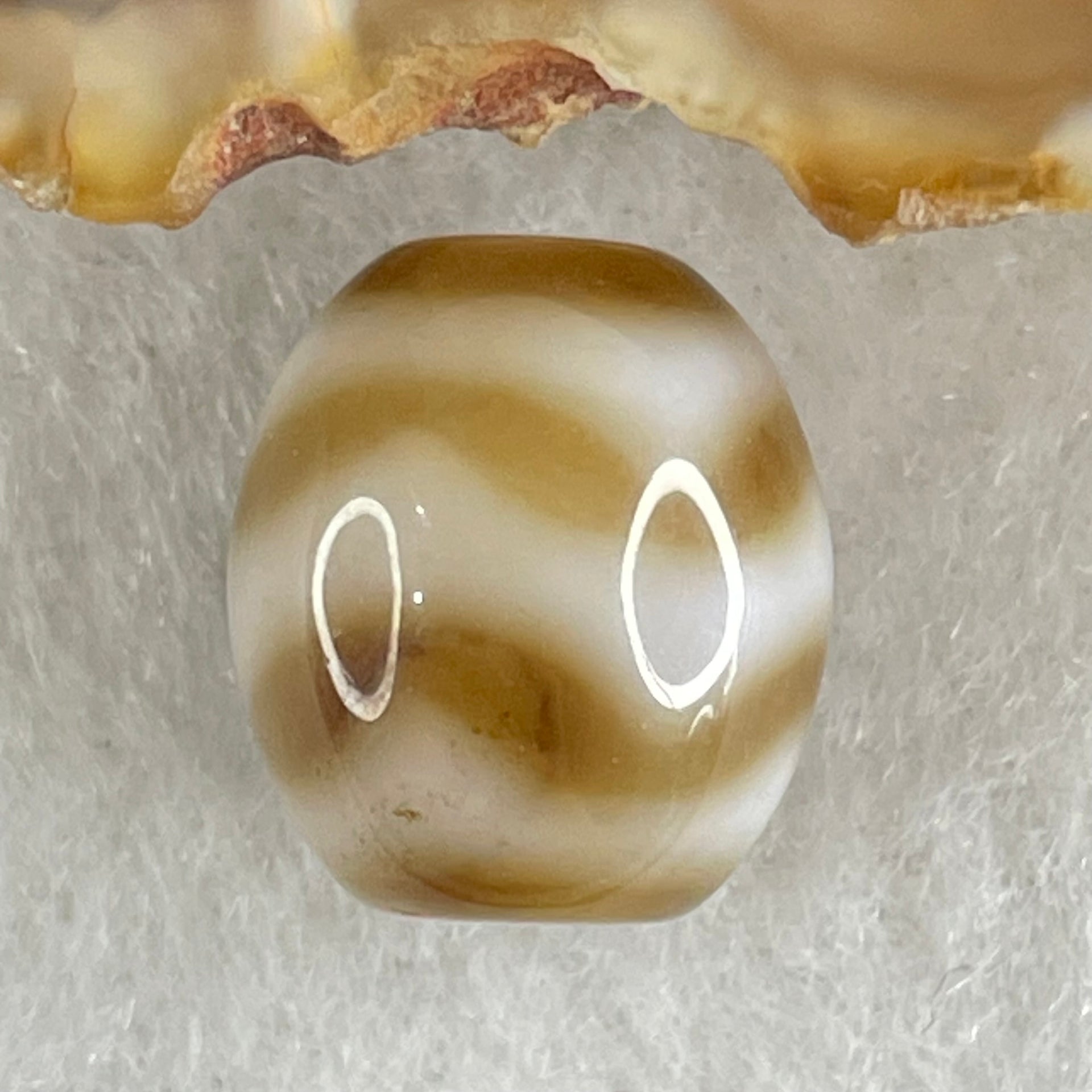 Natural Powerful Tibetan Old Oily Agate Water Wave Daluo Amulet (Tian Zhu) Dzi Bead 2.81g 13.5 by 12.1mm - Huangs Jadeite and Jewelry Pte Ltd