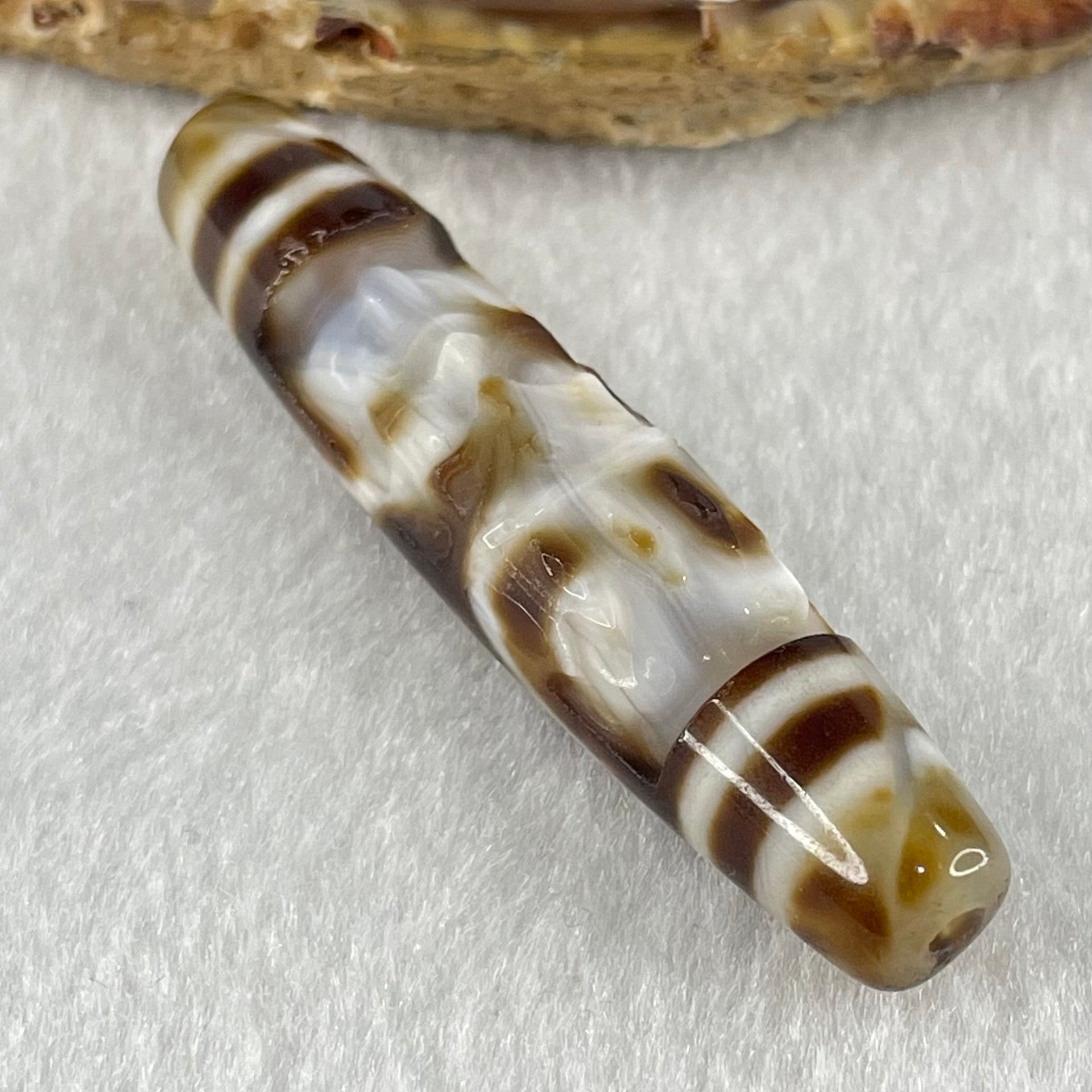 Natural Powerful Tibetan Old Oily Agate 6 Eyes with Zha Ji La Mu Female Cai Shen Carvings Dzi Bead Heavenly Master (Tian Zhu) 三眼扎基拉姆女财神天珠 12.80g 57.8 by 12.6mm - Huangs Jadeite and Jewelry Pte Ltd