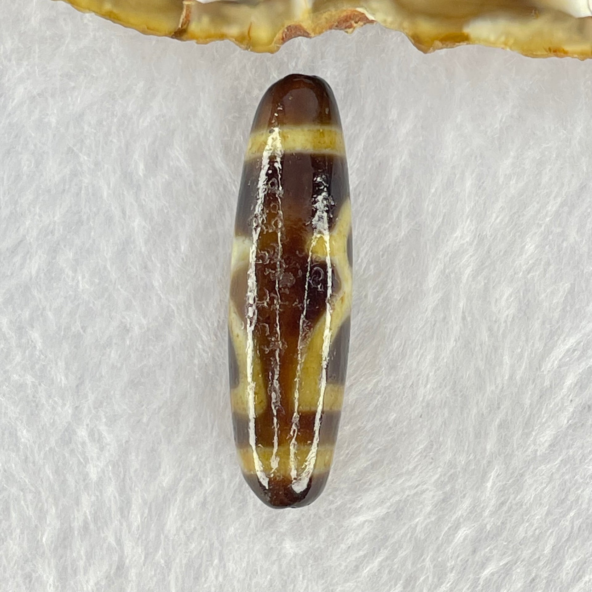 Natural Powerful Tibetan Old Oily Dark and Light Grown Agate Cai Shen Dzi Bead Heavenly Master (Tian Zhu) 6.49g 38.6 by 11.1mm - Huangs Jadeite and Jewelry Pte Ltd