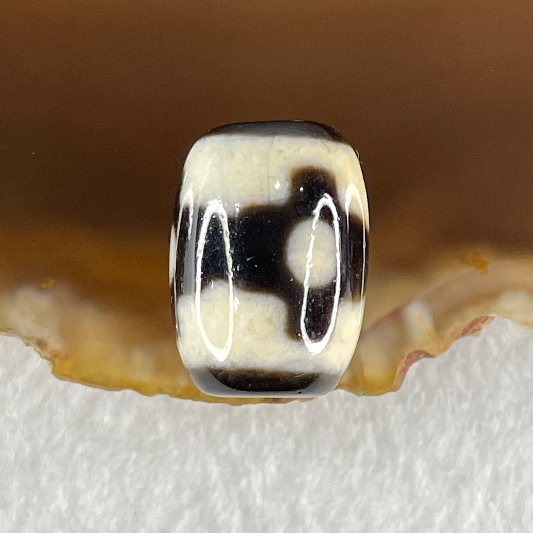 Natural Powerful Tibetan Old Oily Dark Brown With White Agate 3 Eyes Dzi Bead Heavenly Master (Tian Zhu) 三眼天诛 4.61g 17.8 by 12.7mm - Huangs Jadeite and Jewelry Pte Ltd