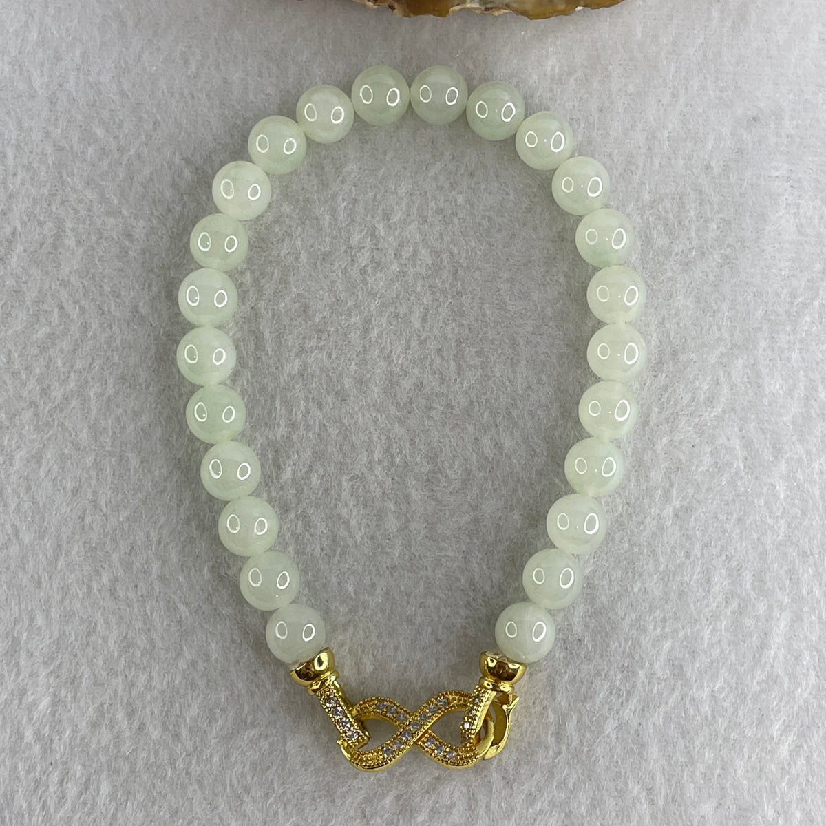Natural Type A Jelly Light Green Jadeite Beads Bracelet | (24.96g | 20cm | 8.1mm x 24 Beads | Heart Chakra Radiance, "Ping An" Smooth Luck & Feng Shui Prosperity Catalyst) - Huangs Jadeite and Jewelry Pte Ltd