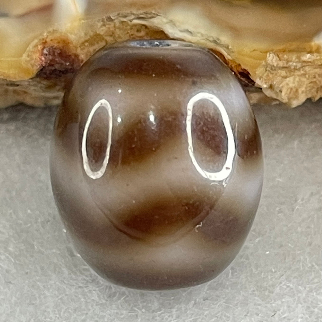 Natural Powerful Tibetan Old Oily Agate Water Wave Daluo Amulet (Tian Zhu) Dzi Bead 2.95g 13.9 by 12.3mm - Huangs Jadeite and Jewelry Pte Ltd