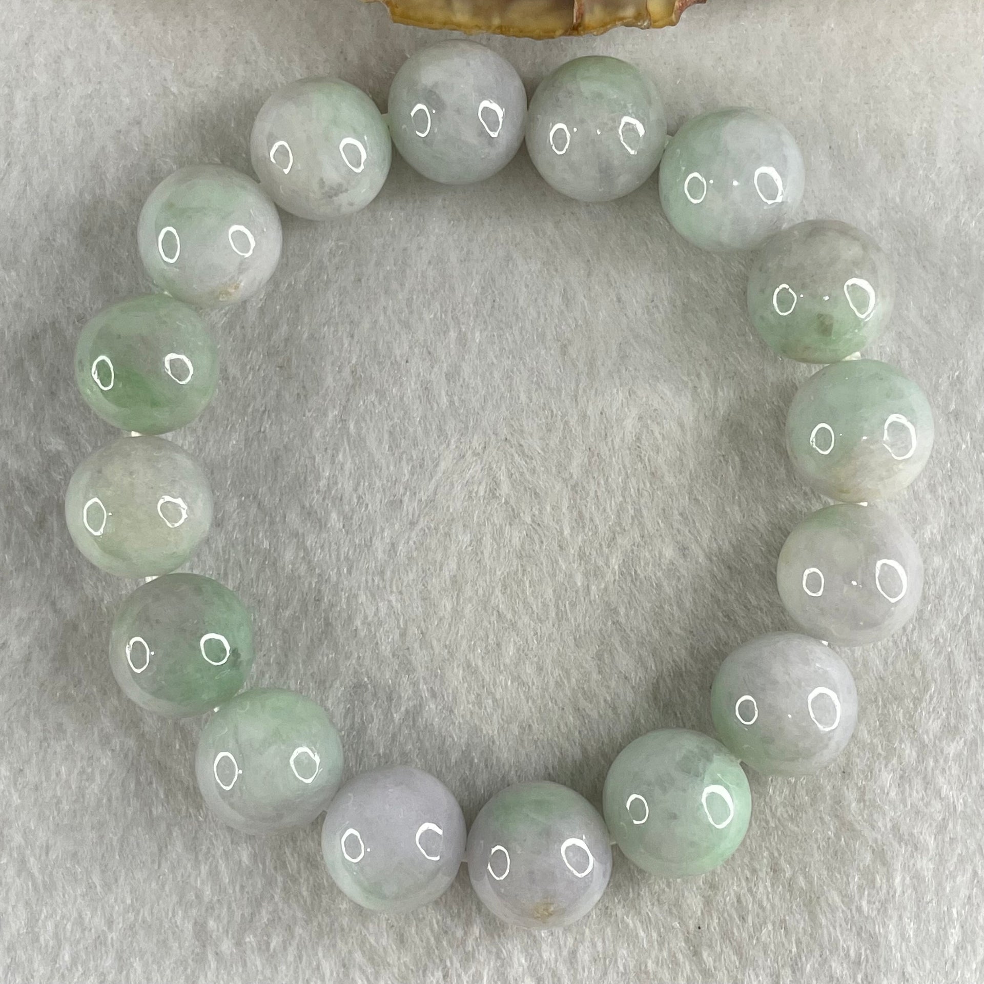 Type A Light Green with Slight Light Lavender Jadeite Beads Bracelet 47.81g 15cm 12.2mm 16 Beads - Huangs Jadeite and Jewelry Pte Ltd