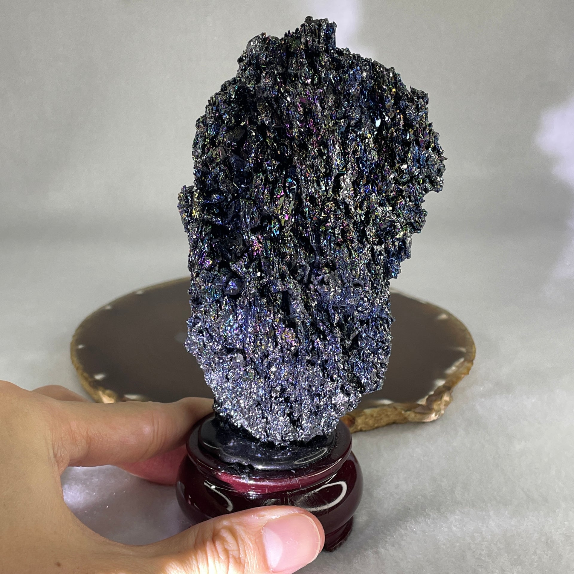 Natural-Black-Moissanite-Rough-Display-with-Wooden-Stand-367.75g-79.0-by-77.0-by-145.8mm