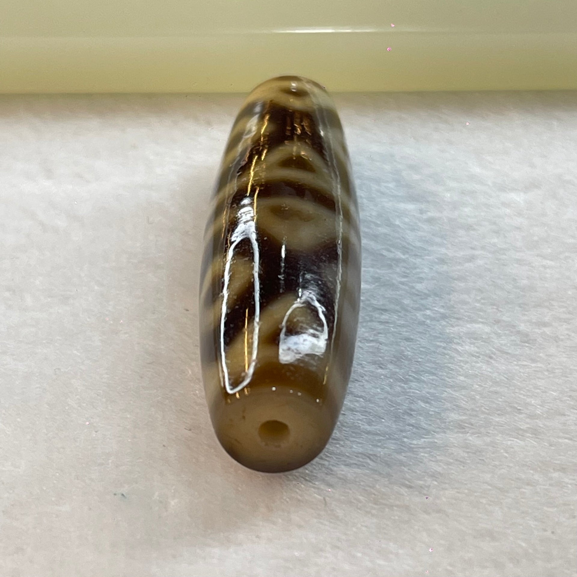 Natural Powerful Tibetan Old Oily Agate 6 Eye Vajra Dzi Bead Heavenly Master (Tian Zhu) 六眼金刚杵天诛 14.35g 47.4 by 14.0mm - Huangs Jadeite and Jewelry Pte Ltd