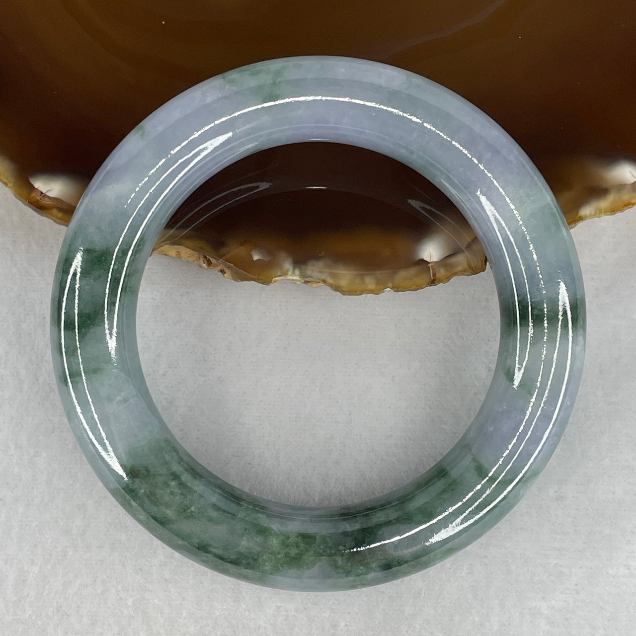 NGI Certified Type A Lavender with Green Piao Hua Jadeite Full Round Bangle | Untreated Regal Chun 带 绿 Yuan Bao Fei Cui Bangle (89.00g | Inner Diameter 54.0mm | 13.3 x 12.7mm) (Very Very Slight Internal Line)