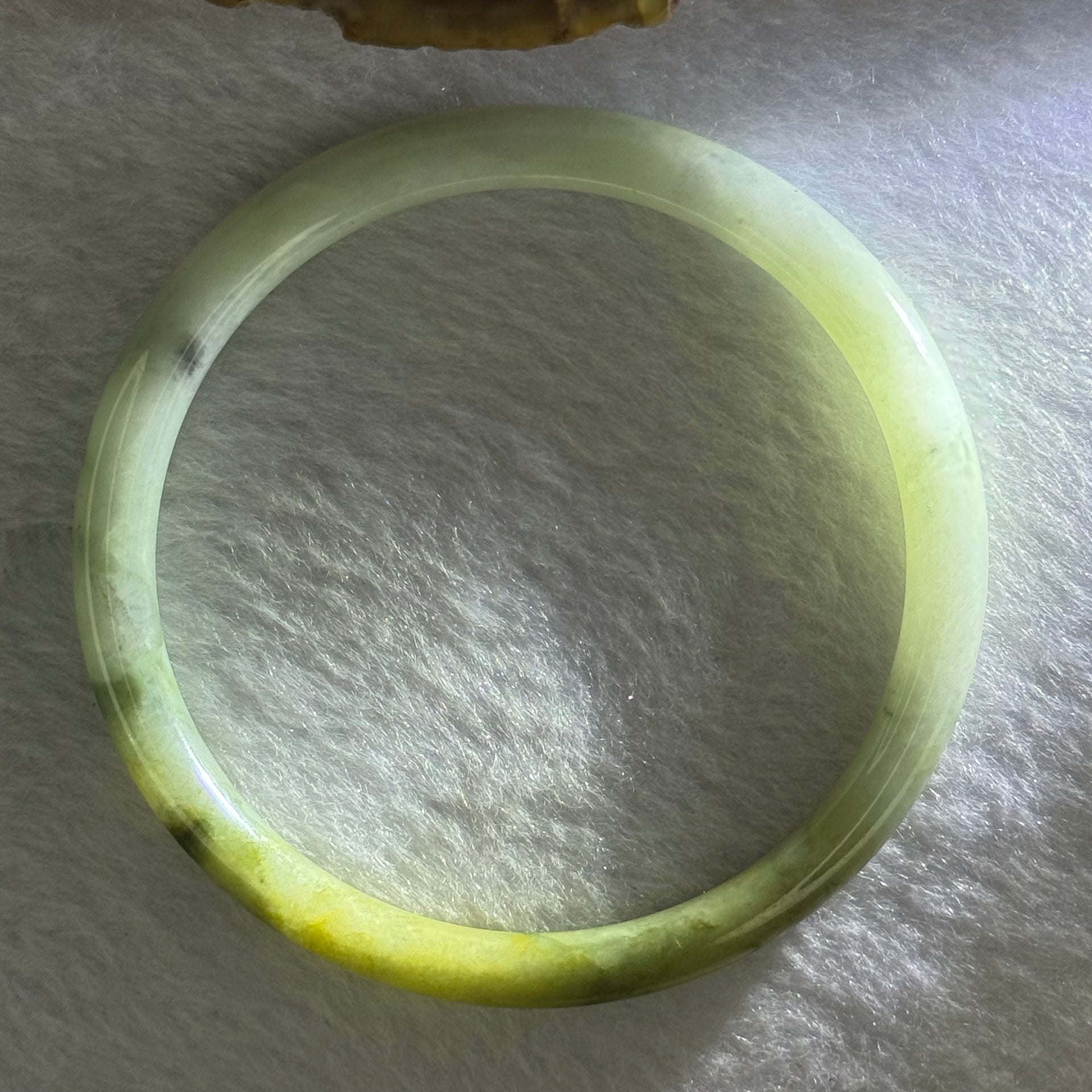 Type A Light Green and Spicy Green and Yellow Jadeite Bangle 20.99g Internal Diameter 58.9mm 6.3 by 6.6mm (Very Slight Internal Line) - Huangs Jadeite and Jewelry Pte Ltd