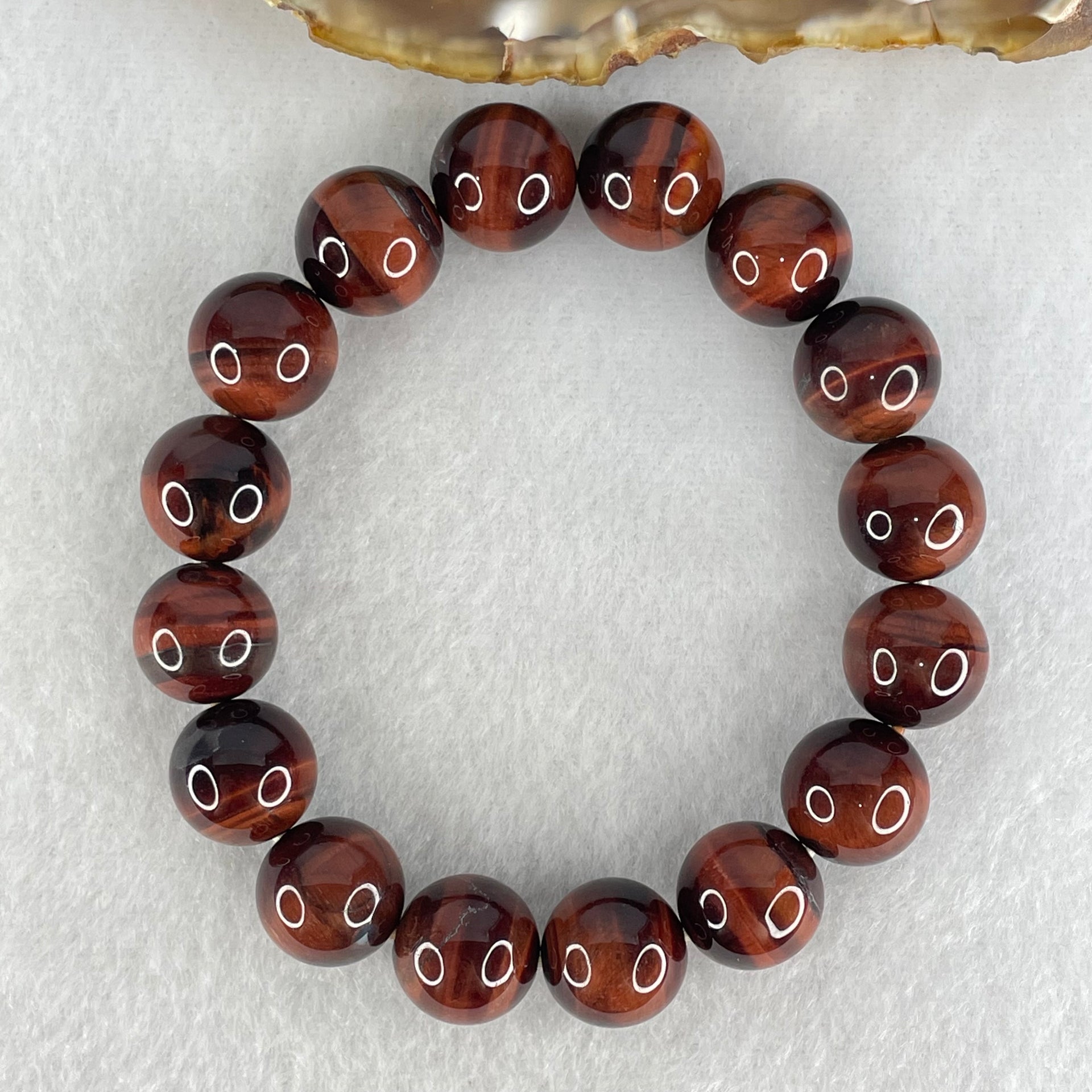 Natural Red Tiger Eye Quartz Beads Bracelet 43.02g 17cm 12.5mm 16 Beads - Huangs Jadeite and Jewelry Pte Ltd