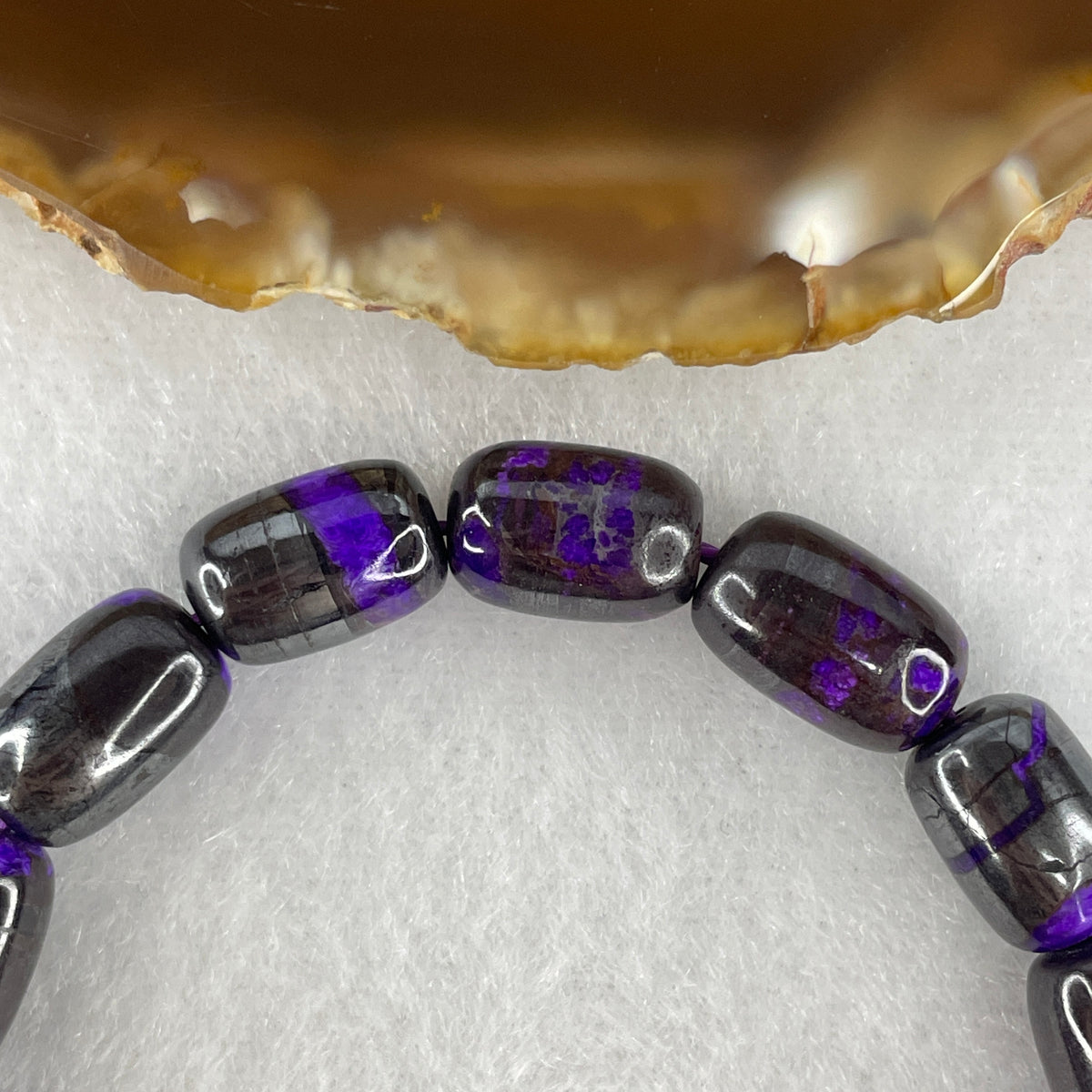 Very Good Grade Natural Sugilite Lulutong Beads Bracelet | 8.1mm Imperial Violet Fortune Cylinder Amulet (24.61g | 15cm Wrist | 15 Lulutong)