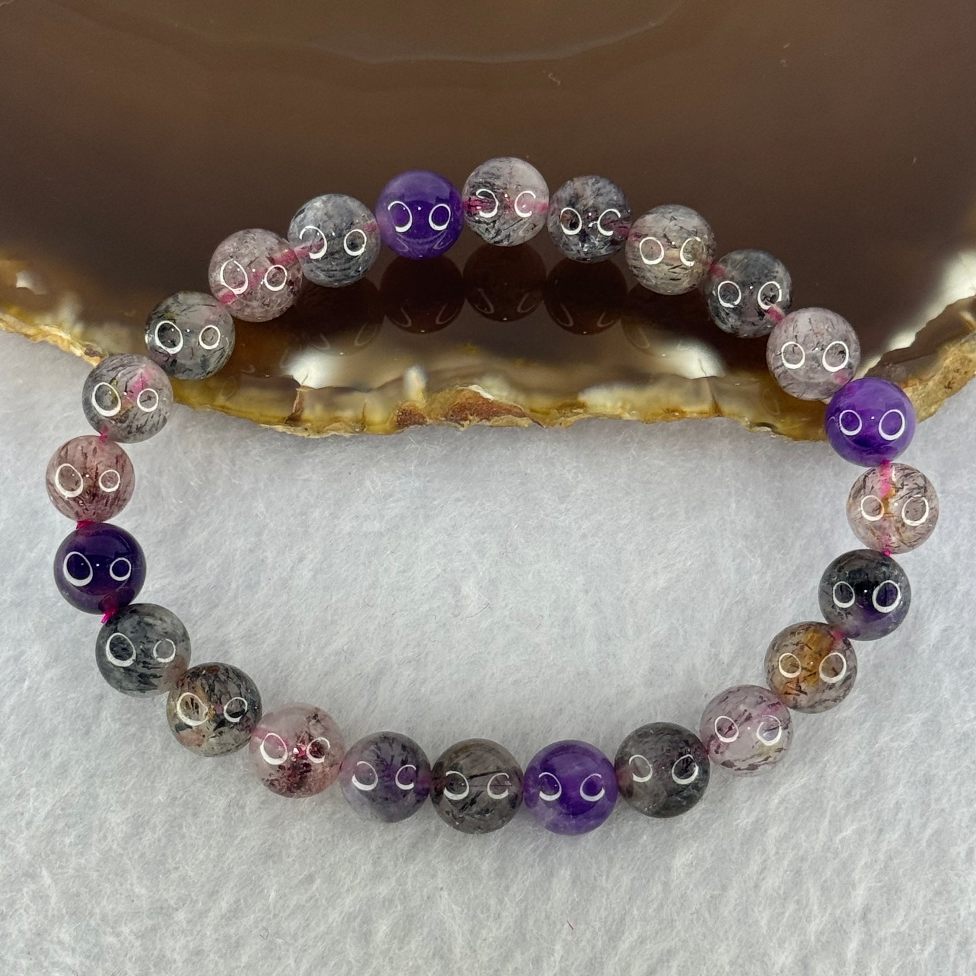 Natural Super 7 Beads Bracelet 15.09g 15cm 7.9mm 25 Beads - Huangs Jadeite and Jewelry Pte Ltd