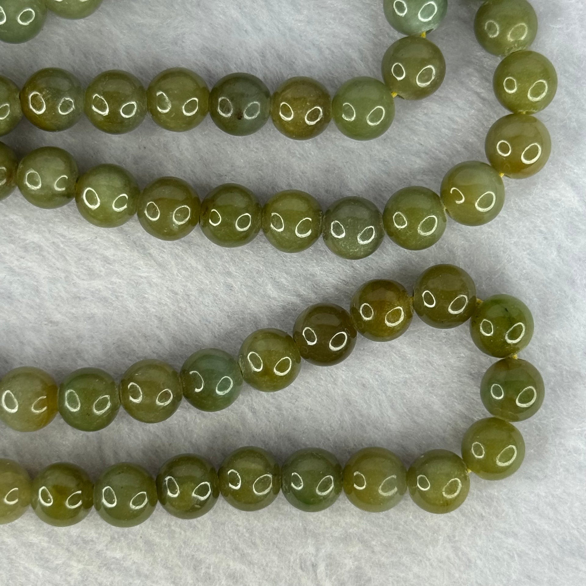 Type A Green with Yellow Jadeite Beads Necklace 72.55g 60cm 8.3mm 78 Beads - Huangs Jadeite and Jewelry Pte Ltd