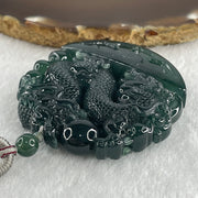 Type A Semi Icy Blueish Green Jadeite Double Dragon Pendant 71.30g 54.0 by 11.9mm - Huangs Jadeite and Jewelry Pte Ltd