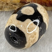 Natural Powerful Tibetan Old Oily Dark Brown With White Agate 3 Eyes Dzi Bead Heavenly Master (Tian Zhu) 三眼天诛 4.97g 17.8 by 13.4mm - Huangs Jadeite and Jewelry Pte Ltd