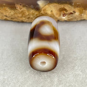Natural Powerful Tibetan Old Oily White with Dark Brown Agate 3 Eyes Dzi Bead Heavenly Master (Tian Zhu) 三眼天诛 3.49g 19.6 by 10.3mm - Huangs Jadeite and Jewelry Pte Ltd