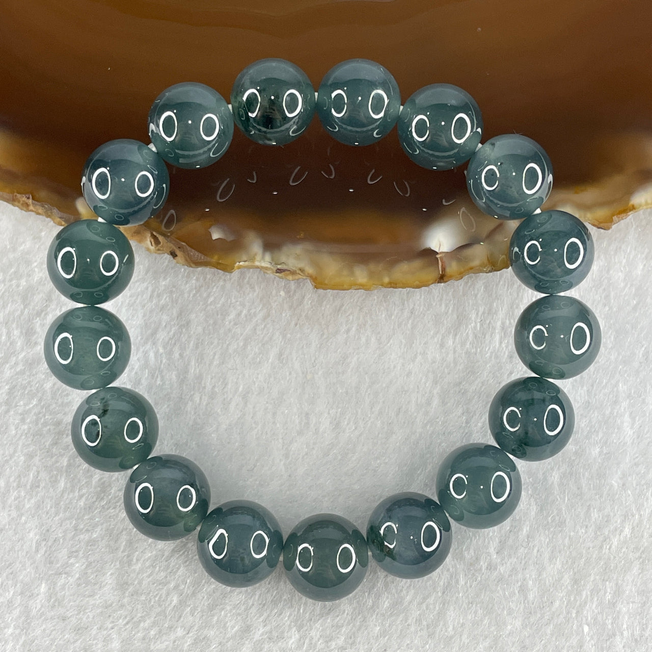 Good Grade Natural Type A Icy Intense Blueish Green Jadeite Beads Bracelet 28.54g 13.5cm 10.0mm 17 Beads