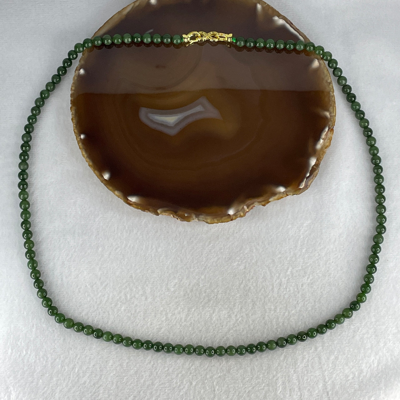 Certified Natural Nephrite Necklace 40.21g - 6.1mm x 107 Beads - 66cm Length - Full Green Grade A Untreated Nephrite Jade Jewelry