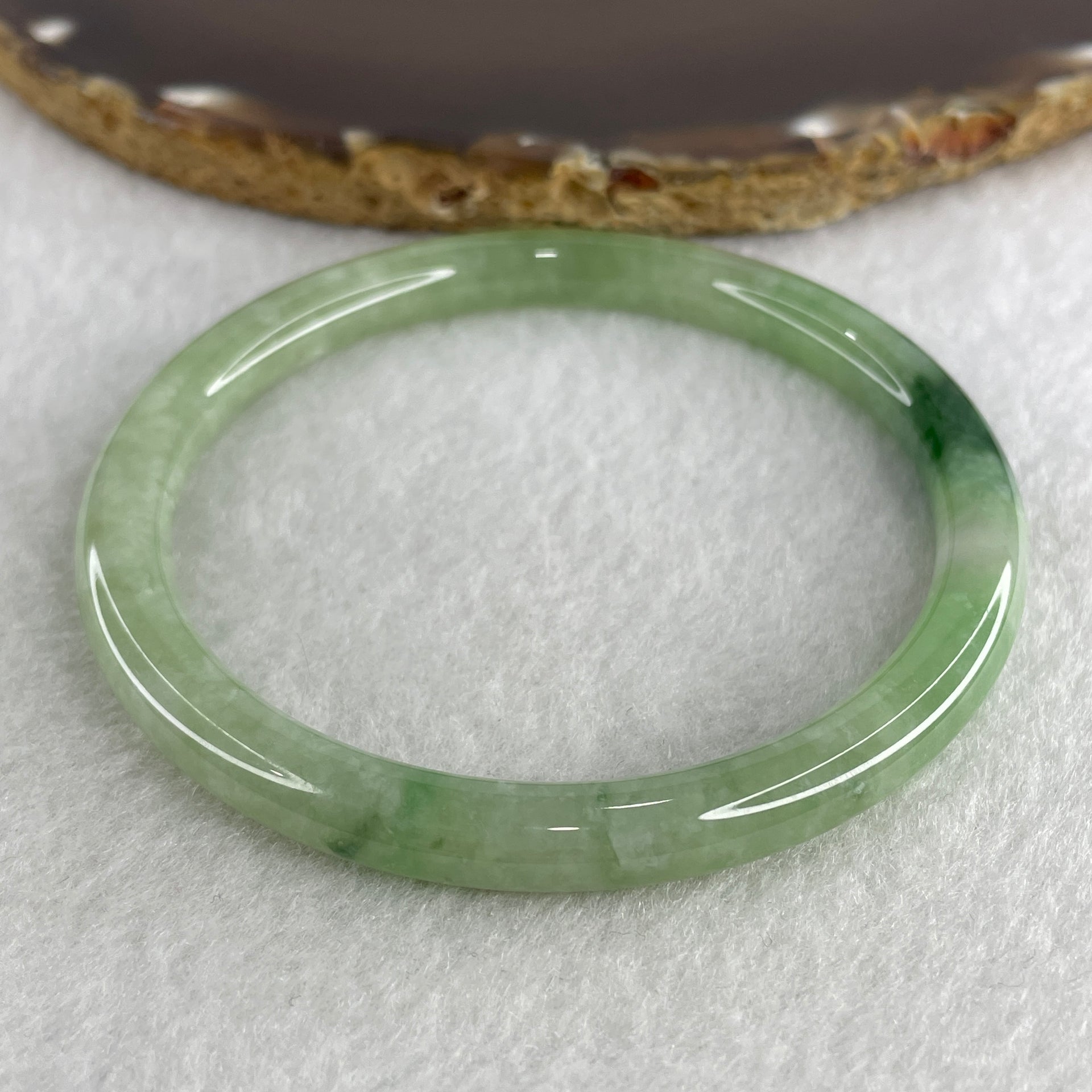 Certified Natural Type A Jelly Green with Old Mine Green Patches Jadeite Bangle 25.30g Internal Diameter 58.7mm 6.6 by 7.2mm (Close to Perfect) - Huangs Jadeite and Jewelry Pte Ltd