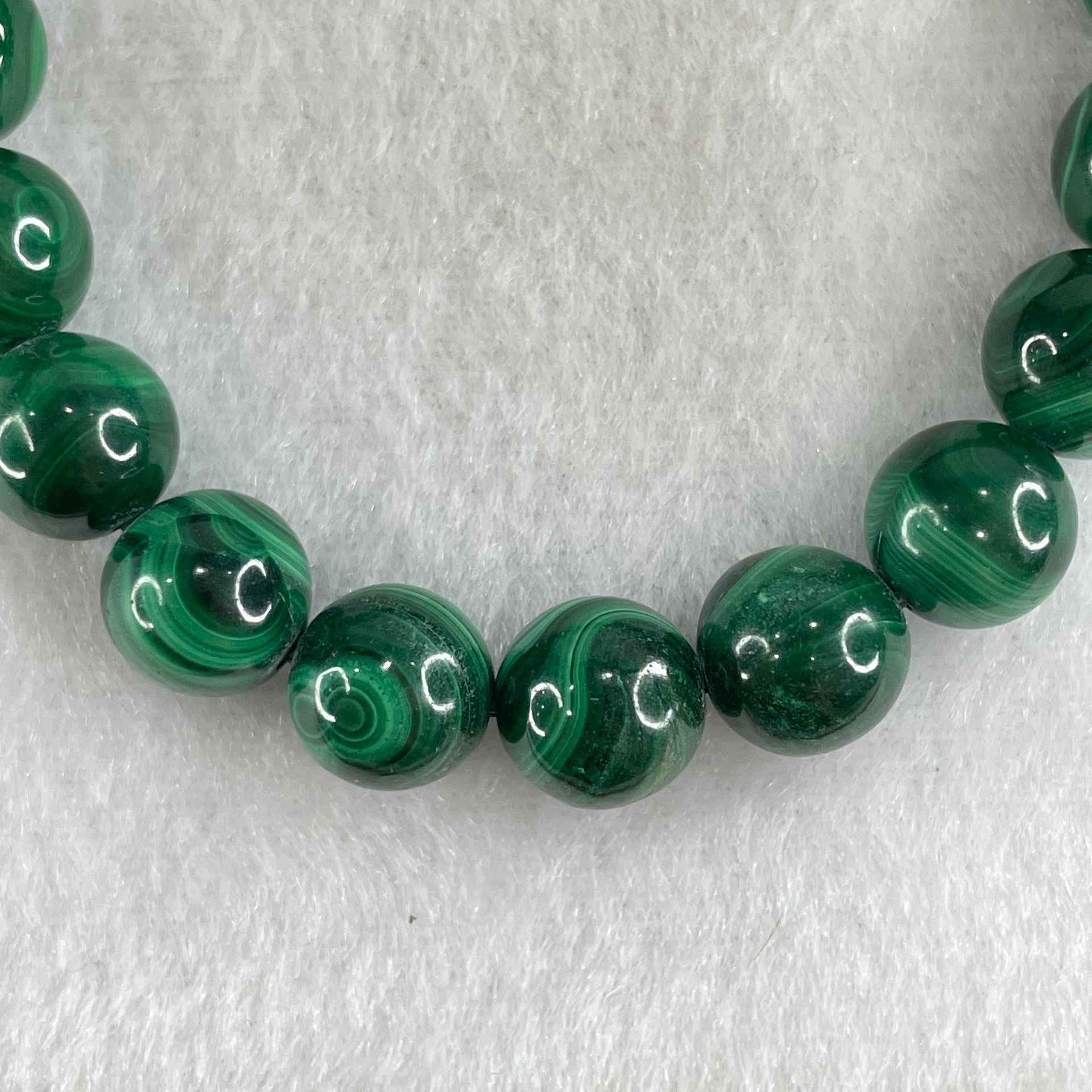 Very Good Grade Natural Green Malachite Beads Bracelet 天然孔雀石手链 35.07g 15.5cm 9.6mm 20 Beads - Huangs Jadeite and Jewelry Pte Ltd