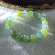 Type A Natural Semi Icy Light Green with Yellow and Blue Jadeite Beads Bracelet 32.94g 15cm 10.0mm 19 Beads - Huangs Jadeite and Jewelry Pte Ltd