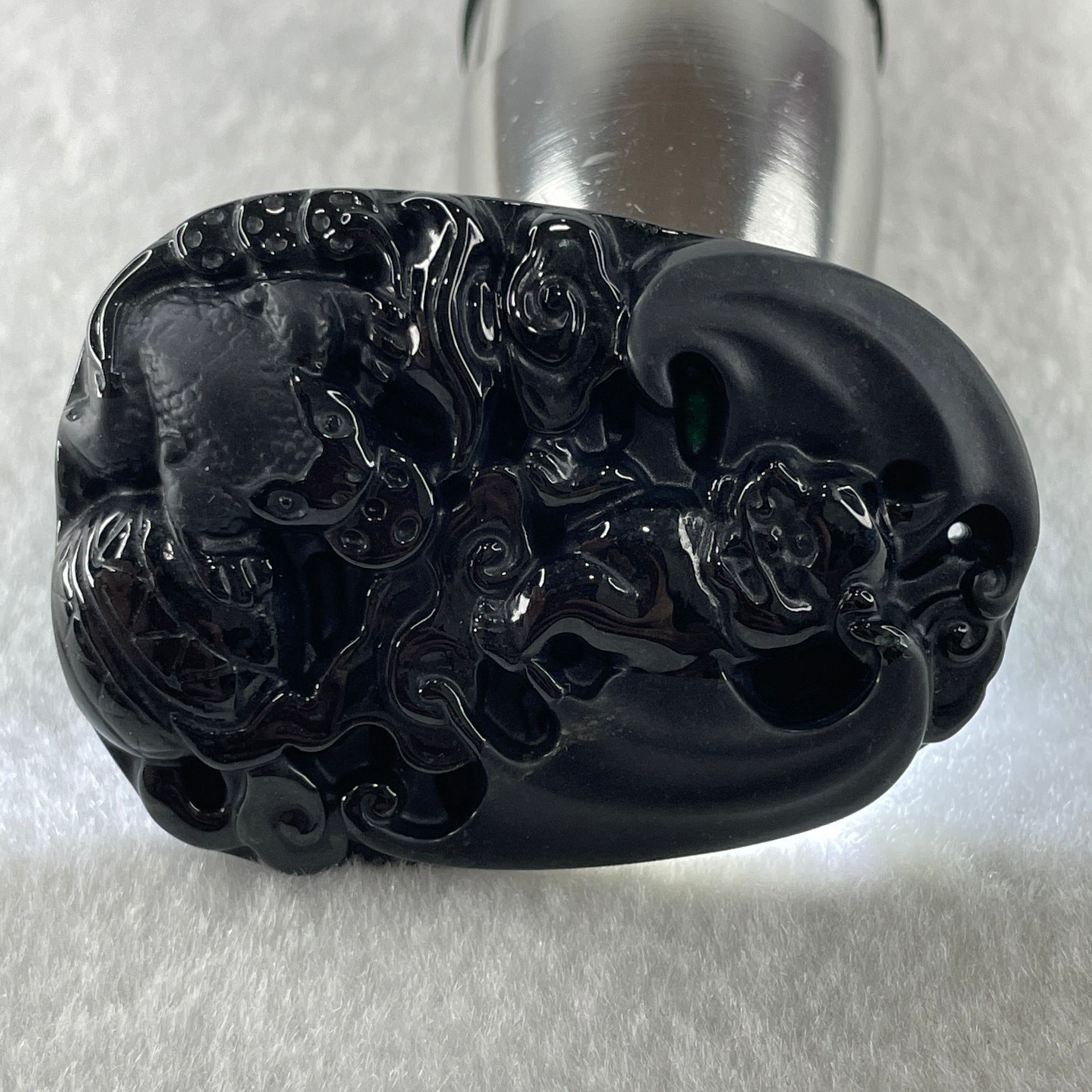 Type A Opaque to Partial Translucent Black Omphacite Jadeite Bat and 3 Legged Toad Pendant 29.98g 51.5 by 36.8 by 8.5mm - Huangs Jadeite and Jewelry Pte Ltd
