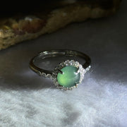 Type A Icy Blueish Green Jadeite with Crystals in Sliver Ring (Adjustable Size) 1.61g 6.9 by 2.5mm - Huangs Jadeite and Jewelry Pte Ltd