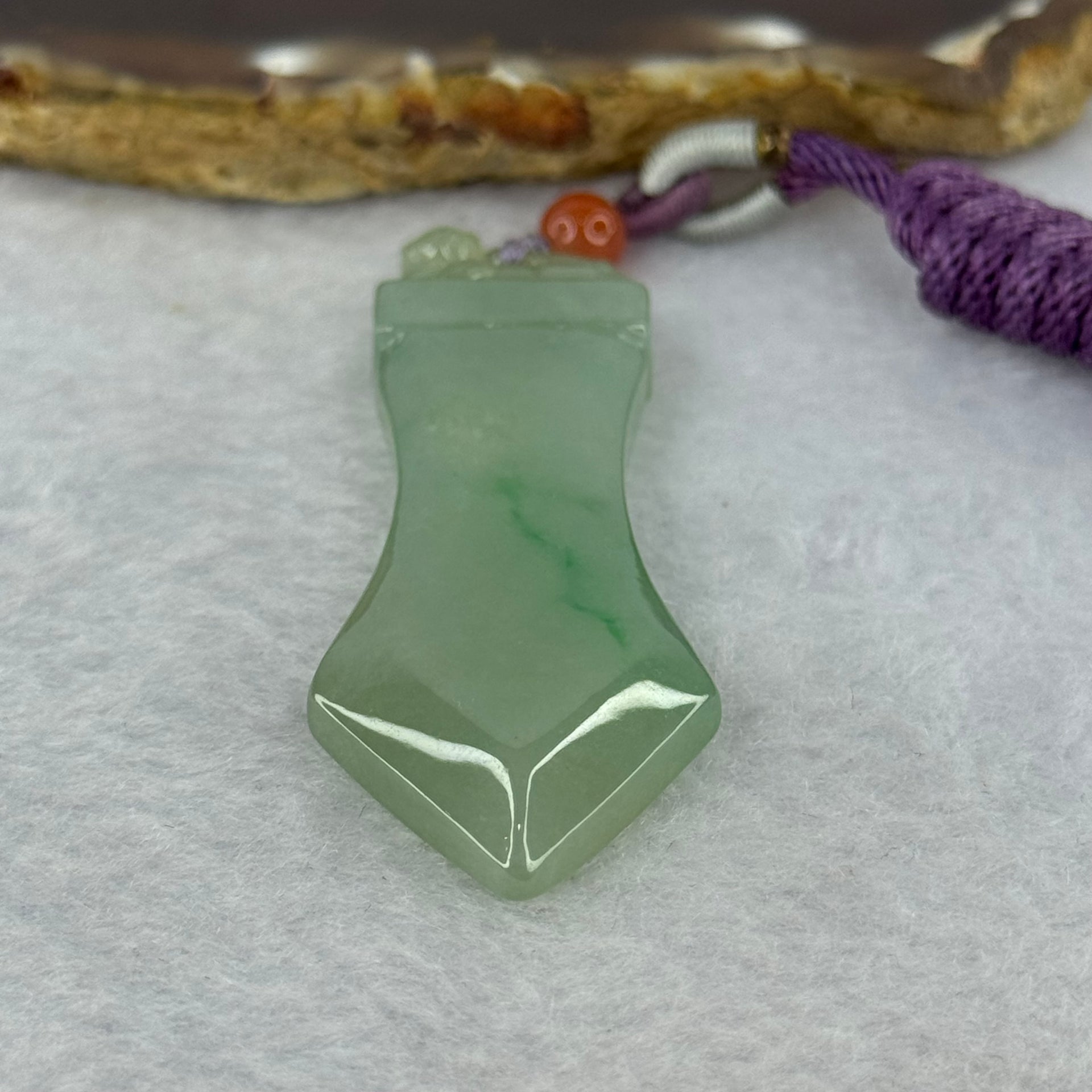 Type A Green Jadeite Monkey on Sword Pendent 20.03g 62.4 by 22.7 by 6.8mm - Huangs Jadeite and Jewelry Pte Ltd