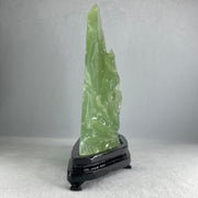 Natural Semi Icy Green Serpentine 5 Deers on Shanshui with Wooden Stand Display 1,293.6g 205.0 by 72.0 by 215.0mm - Huangs Jadeite and Jewelry Pte Ltd