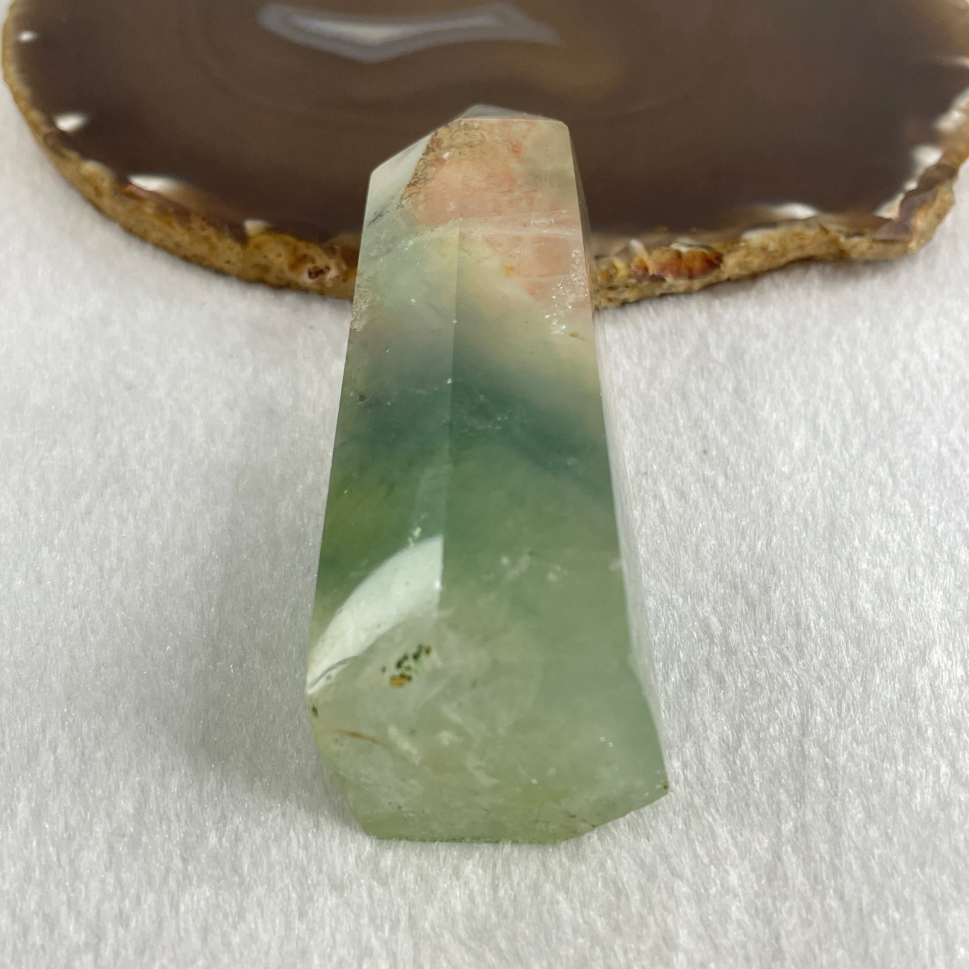 Natural Green and Orange Fluorite Quartz Tower Display 164.54g 96.5 by 35.9 by 30.5mm - Huangs Jadeite and Jewelry Pte Ltd