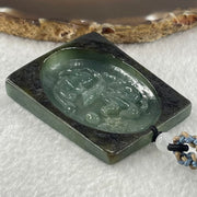 Grand Master Type A Blueish Green with Dark Brown Skin Jadeite 9 Tail Fox Pendant 41.48g 53.5 by 42.3 by 9.8mm - Huangs Jadeite and Jewelry Pte Ltd