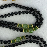 Natural Black Gold King Amber Beads with Crystals Necklace 天然黑金翁王琥珀项链 24.48g 76cm 8.0mm 6 Beads 5.9mm 154 Beads - Huangs Jadeite and Jewelry Pte Ltd