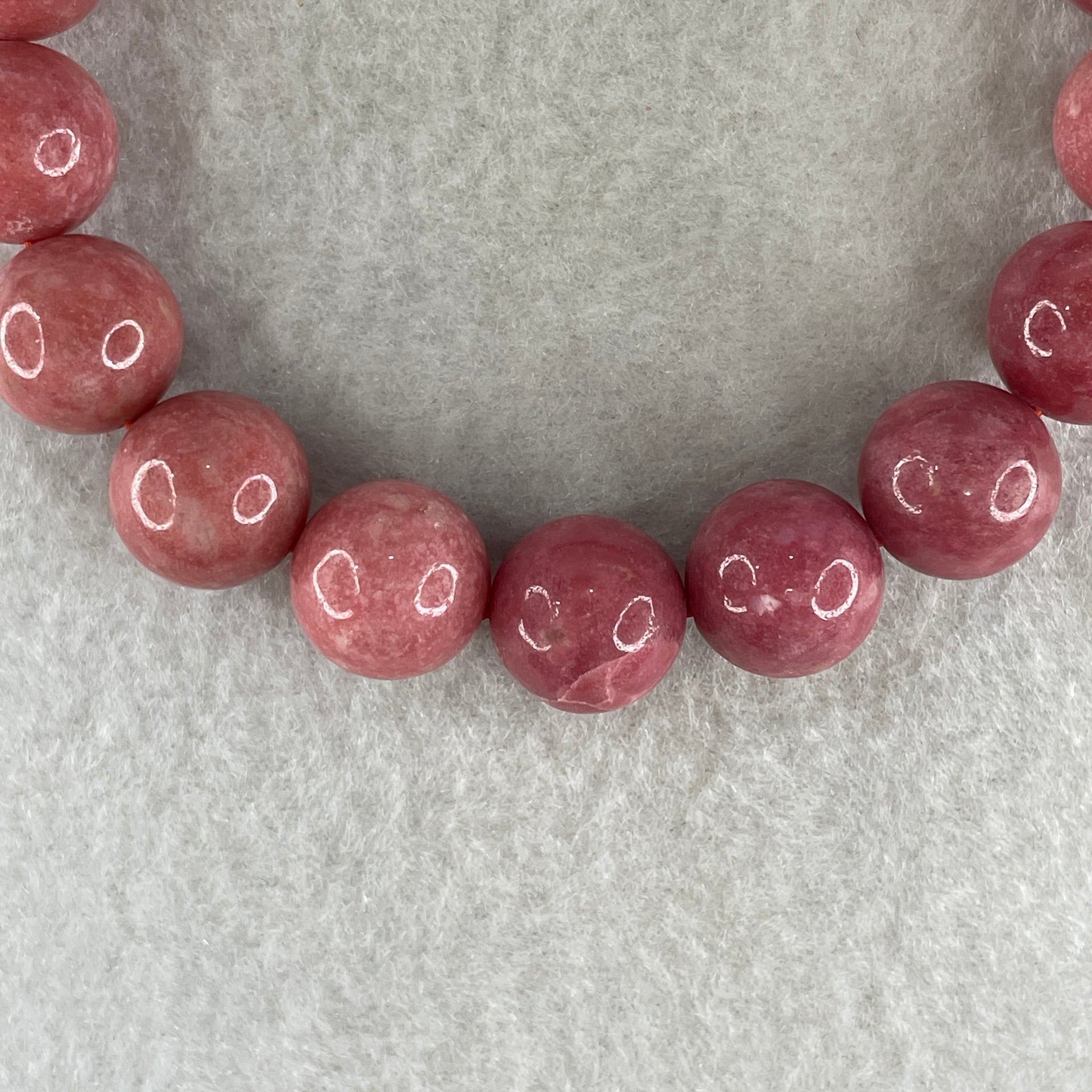 Natural Dark Pink Rhodonite Beads Bracelet 52.79g 18cm 12.0mm 18Beads - Huangs Jadeite and Jewelry Pte Ltd