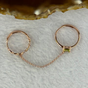 Natural Peridot In 925 Sliver Rose Gold Colour Double Ring with Chain (Adjustable Size) 2.9g 4.7 by 4.7 by 3.0mm - Huangs Jadeite and Jewelry Pte Ltd