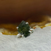 Natural Czech Republic Moldavite Meteorite Crystal in S925 Sliver Ring (Adjustable Size) 天然捷克陨石925银戒指 3.44g 15.9 by 11.4 by 7.8mm - Huangs Jadeite and Jewelry Pte Ltd