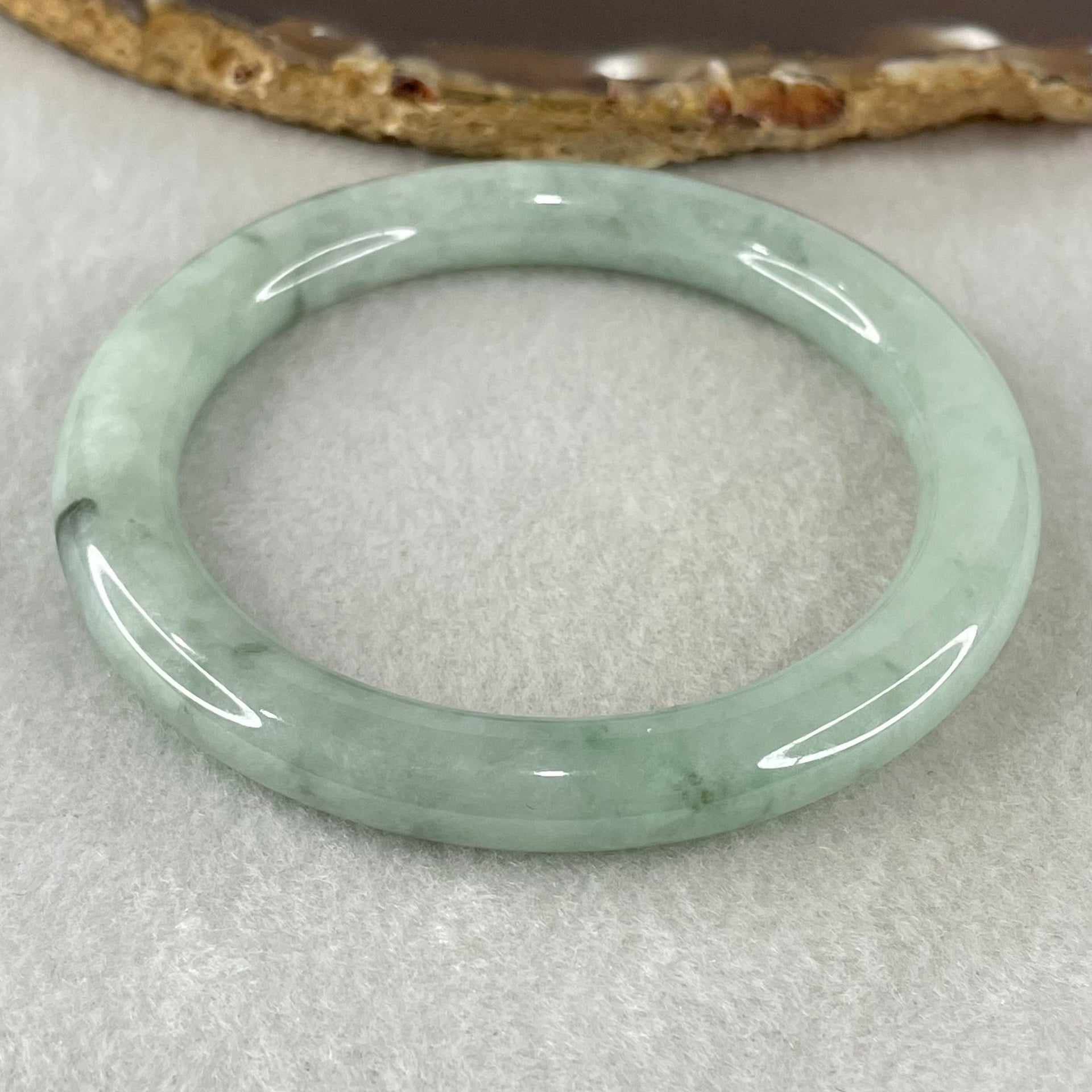 Type A Light Green with Blueish Green piao Hua Floral Jadeite Bangle 41.11g Inner Diameter 55.8mm 8.4 by 9.2mm (Very Slight Internal Lines) - Huangs Jadeite and Jewelry Pte Ltd