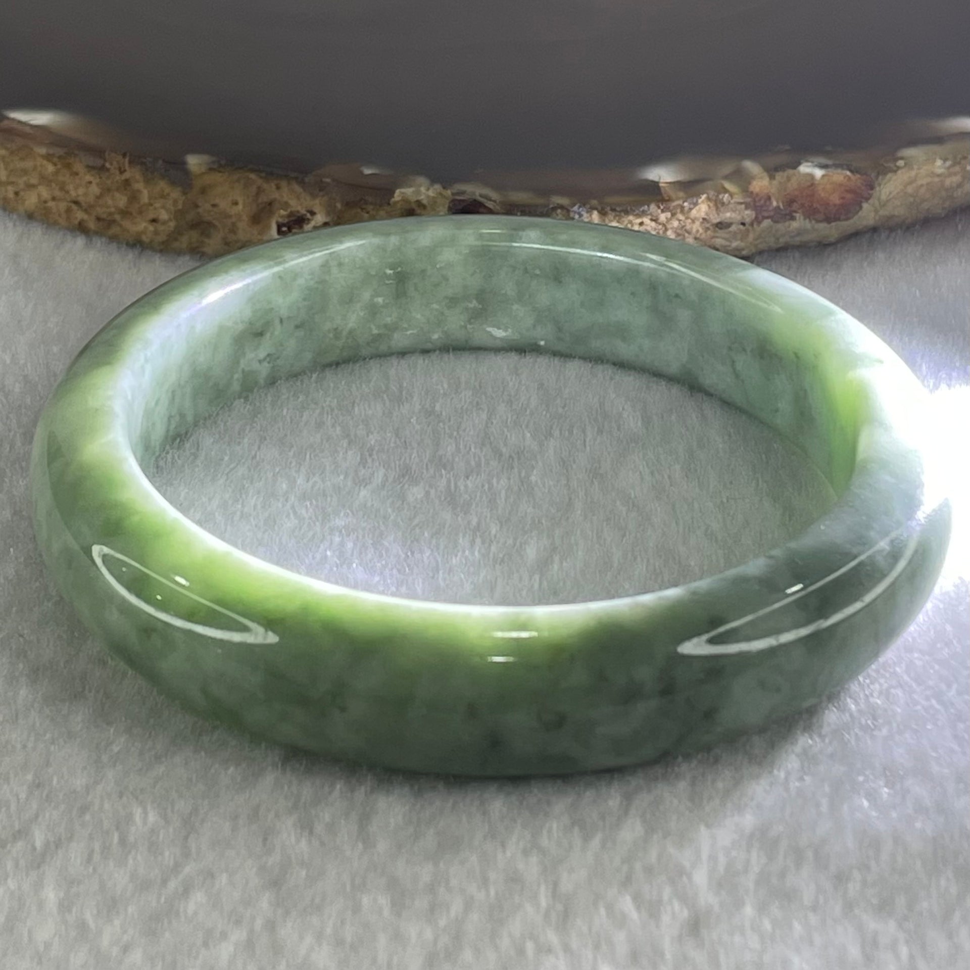 Type A Light Dou Qing Green Jadeite Bangle 52.46g Internal Diameter 57.1mm 12.3 by 8.3mm (Close to Perfect) - Huangs Jadeite and Jewelry Pte Ltd