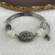 Natural Type A Jelly Wuji Grey Jadeite Double Dragon Head with Lotus Flowers and Butterfly Charm Bracelet 22.46g 4.2 by 8.7mm - Flower 21.1 by 17.2 by 9.7mm - Huangs Jadeite and Jewelry Pte Ltd