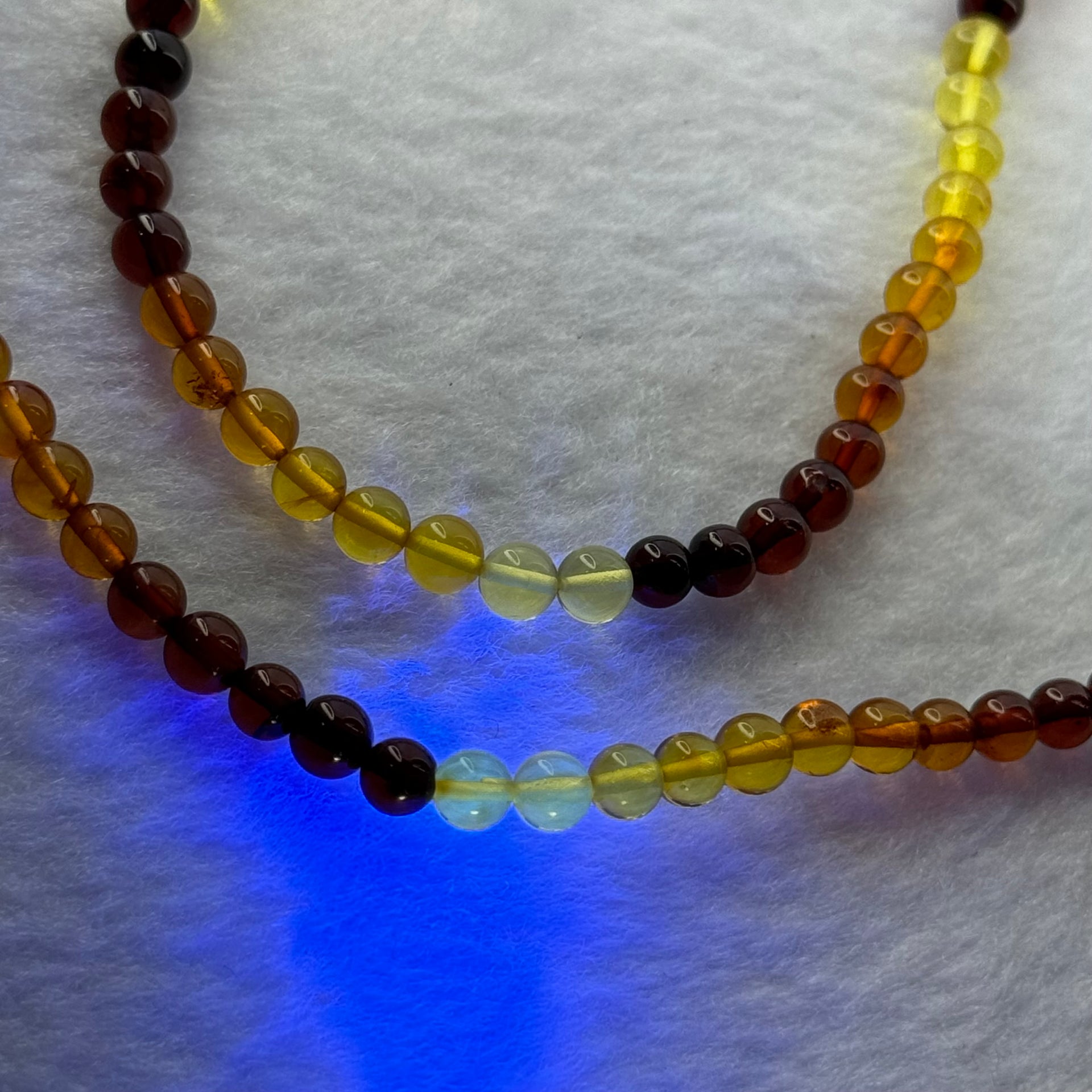 Natural Mixed Color Amber Beads Elastic Necklace 天然血珀项链 10.77g 36cm 7.4mm 52 Beads - Huangs Jadeite and Jewelry Pte Ltd