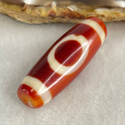 Natural Powerful Tibetan Old Oily Red White Agate One Eye Wood Element Dzi Bead Heavenly Master (Tian Zhu) 一眼木元素天珠 10.00g 38.3 by 12.7mm - Huangs Jadeite and Jewelry Pte Ltd