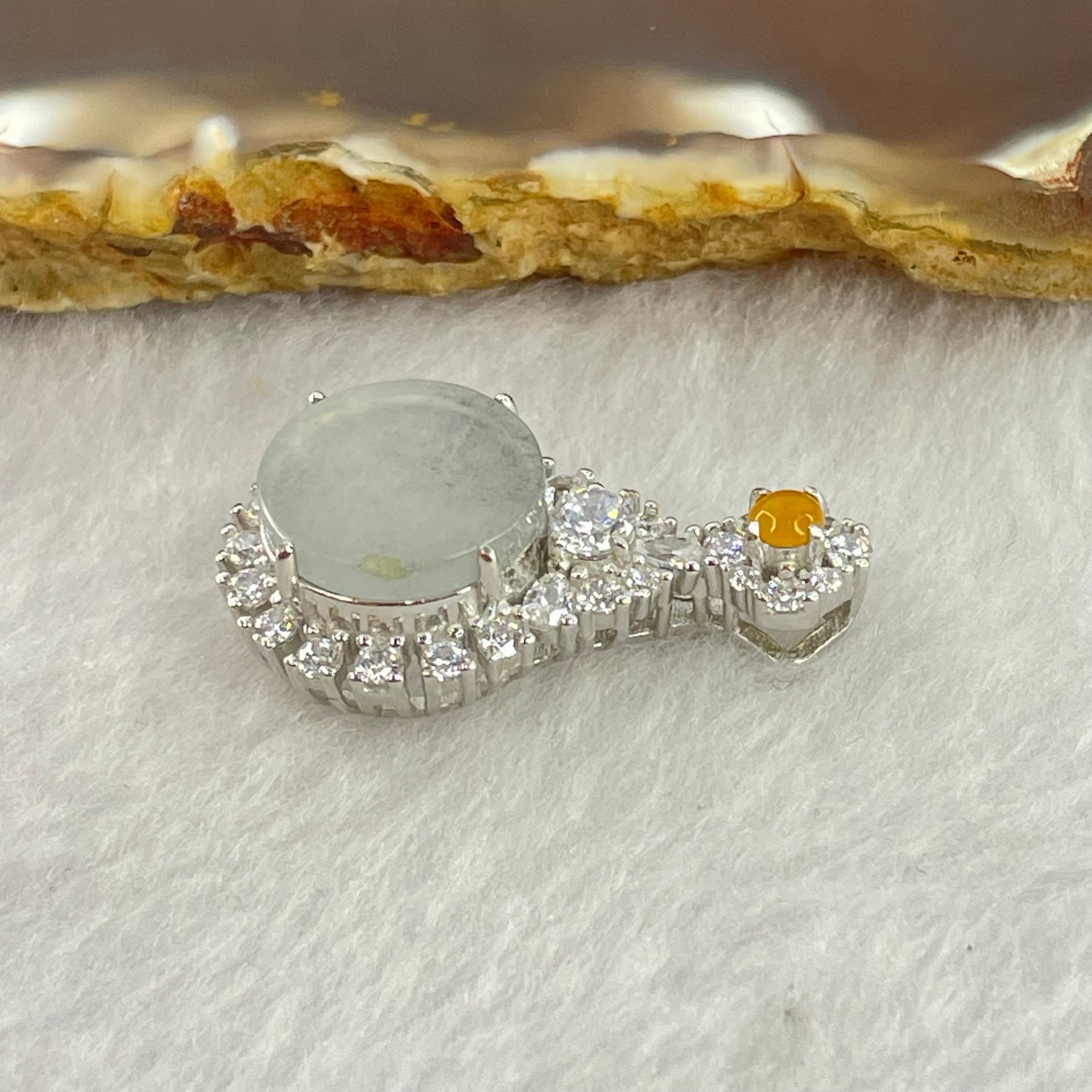 Type A High Icy Light Blueish Green Jadeite 11.9 by 3.0mm Round Wu Shi Pai Pendant with Crystals in S925 Silver Pendant 4.05g - Huangs Jadeite and Jewelry Pte Ltd