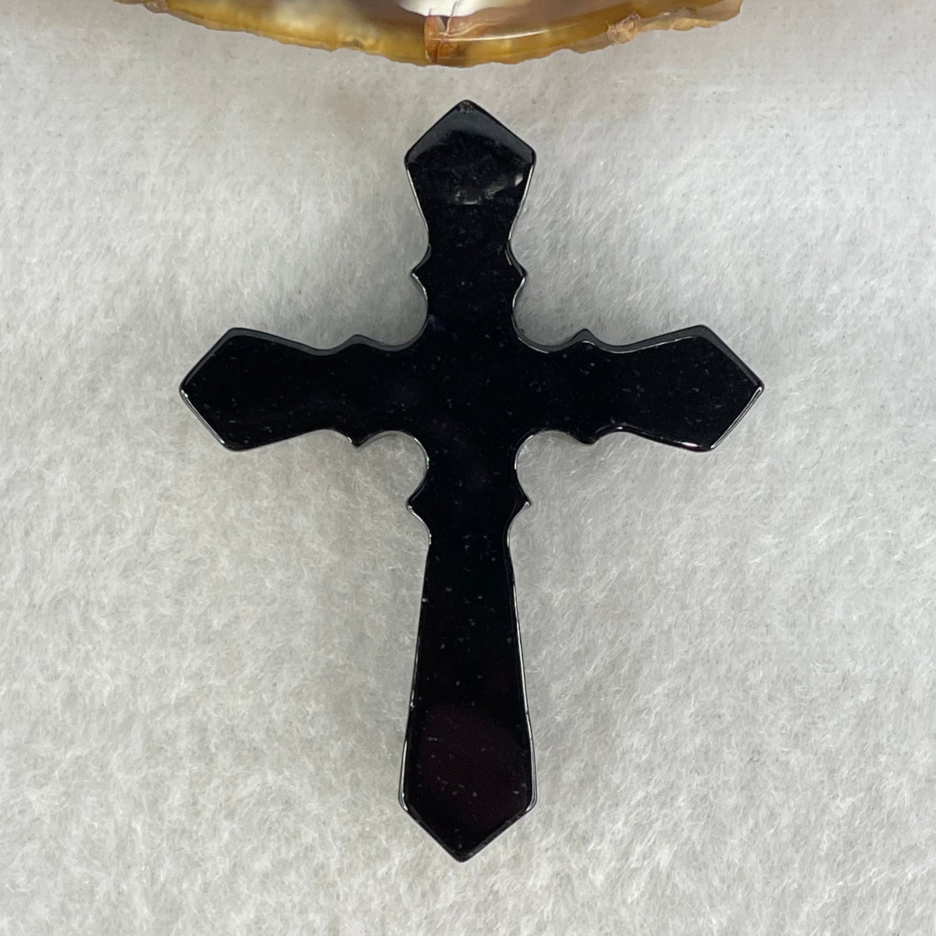 Type A Opaque Black Jadeite Cross Pendant 13.83g 49.8 by 38.2 by 8.3mm - Huangs Jadeite and Jewelry Pte Ltd
