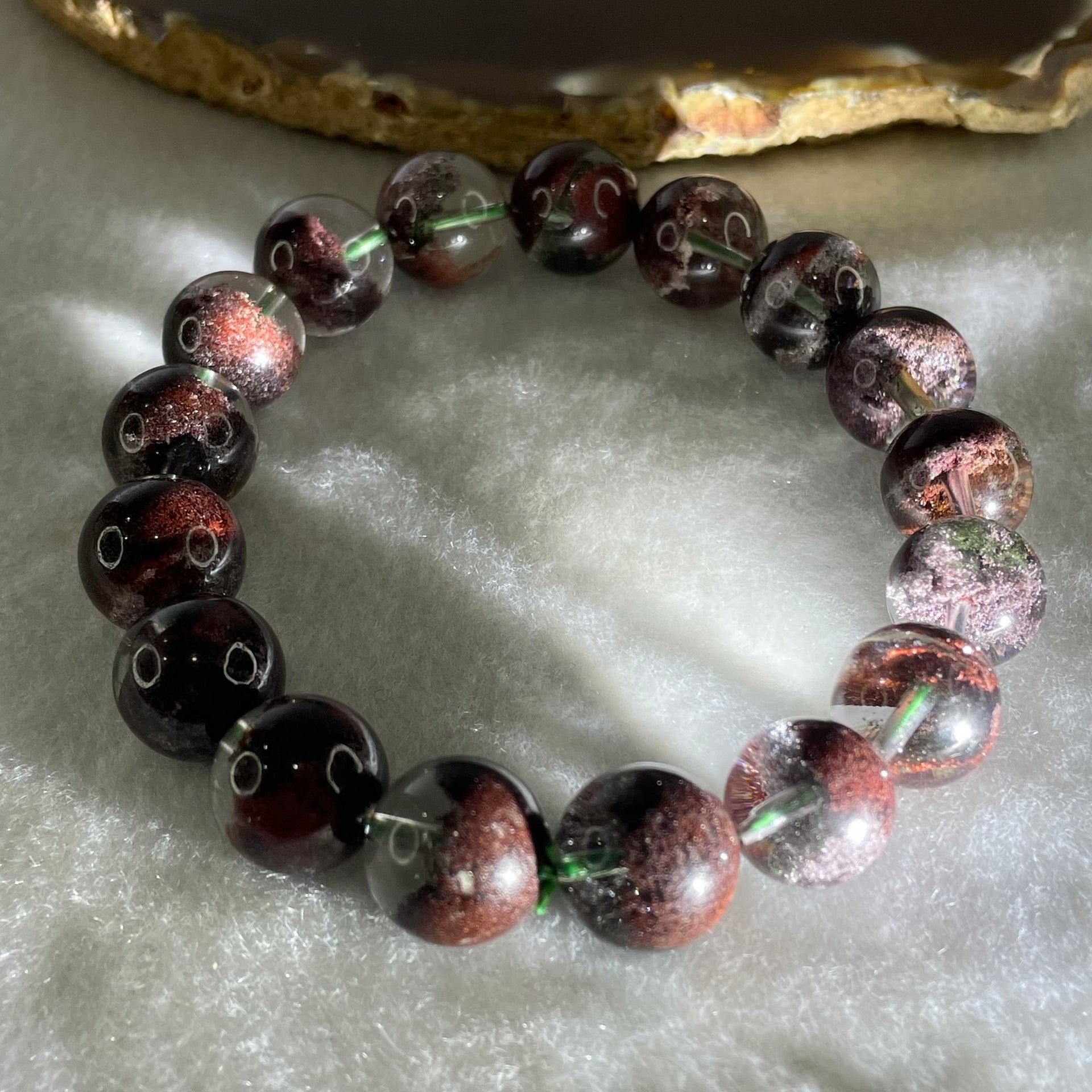 Good Grade Natural Red Phantom Quartz Beads Bracelet 46.23g 17cm 12.9mm 17 Beads - Huangs Jadeite and Jewelry Pte Ltd
