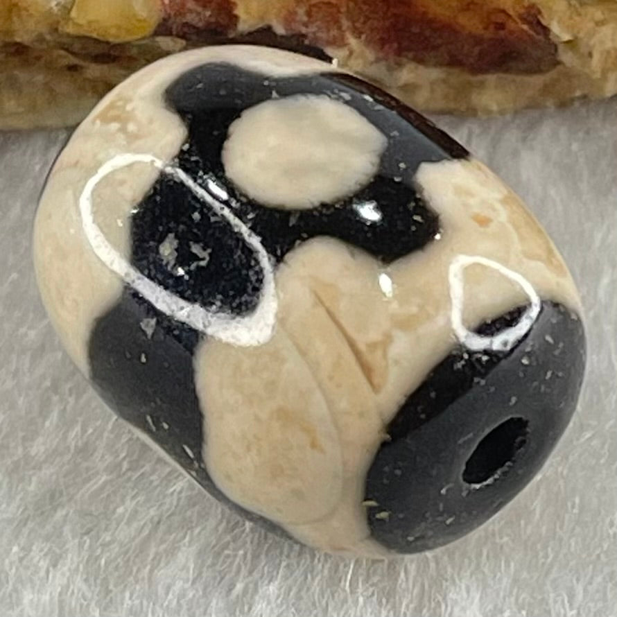 Natural Powerful Tibetan Old Oily Dark Brown With White Agate 3 Eyes Dzi Bead Heavenly Master (Tian Zhu) 三眼天诛 4.84g 17.5 by 13.2mm - Huangs Jadeite and Jewelry Pte Ltd