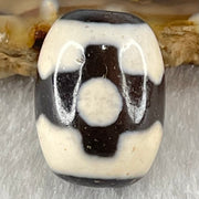 Natural Powerful Tibetan Old Oily Dark Brown With White Agate 3 Eyes Dzi Bead Heavenly Master (Tian Zhu) 三眼天诛 4.73g 17.3 by 13.4mm - Huangs Jadeite and Jewelry Pte Ltd