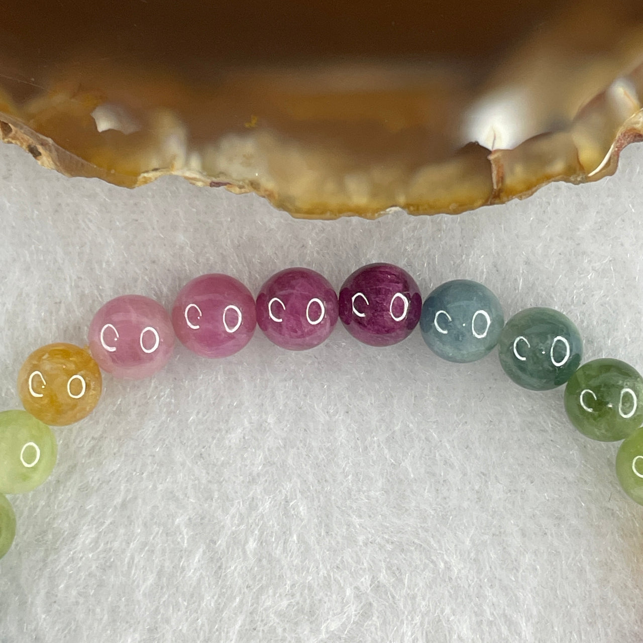 Natural Tourmaline Crystal Bead Bracelet | Untreated Candy-Tone Gemstone Stretch Bracelet (10.00g | 15cm Wrist | 6.3mm | 29 Beads)