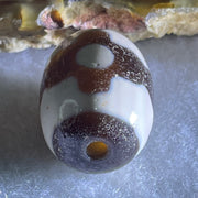 Natural Powerful Tibetan Old Oily Dark Brown With White Agate 3 Eyes Dzi Bead Heavenly Master (Tian Zhu) 三眼天诛 5.05g 17.8 by 13.5mm - Huangs Jadeite and Jewelry Pte Ltd