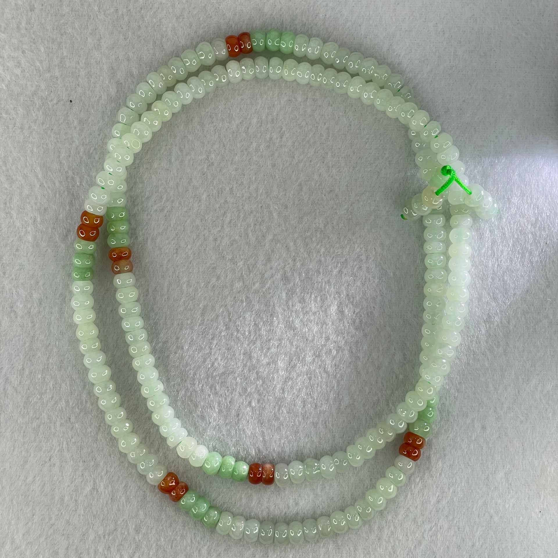 Type A Light Green Apple Green and Red Jadeite Beads Necklace 45.64g 64cm 5.8mm 181 + 6 Beads - Huangs Jadeite and Jewelry Pte Ltd