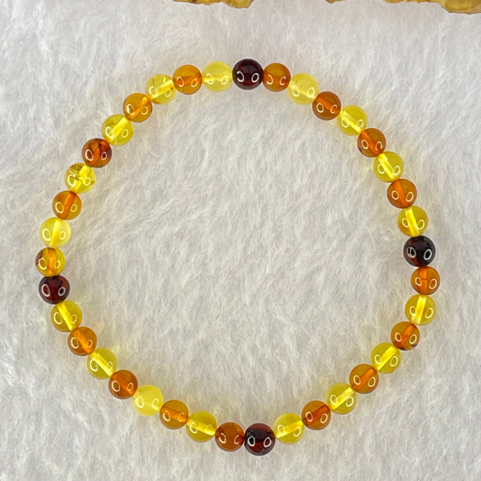 Natural Mixed Color Amber Beads Bracelet 2.52g 16.5cm 5.2mm 38 Beads - Huangs Jadeite and Jewelry Pte Ltd