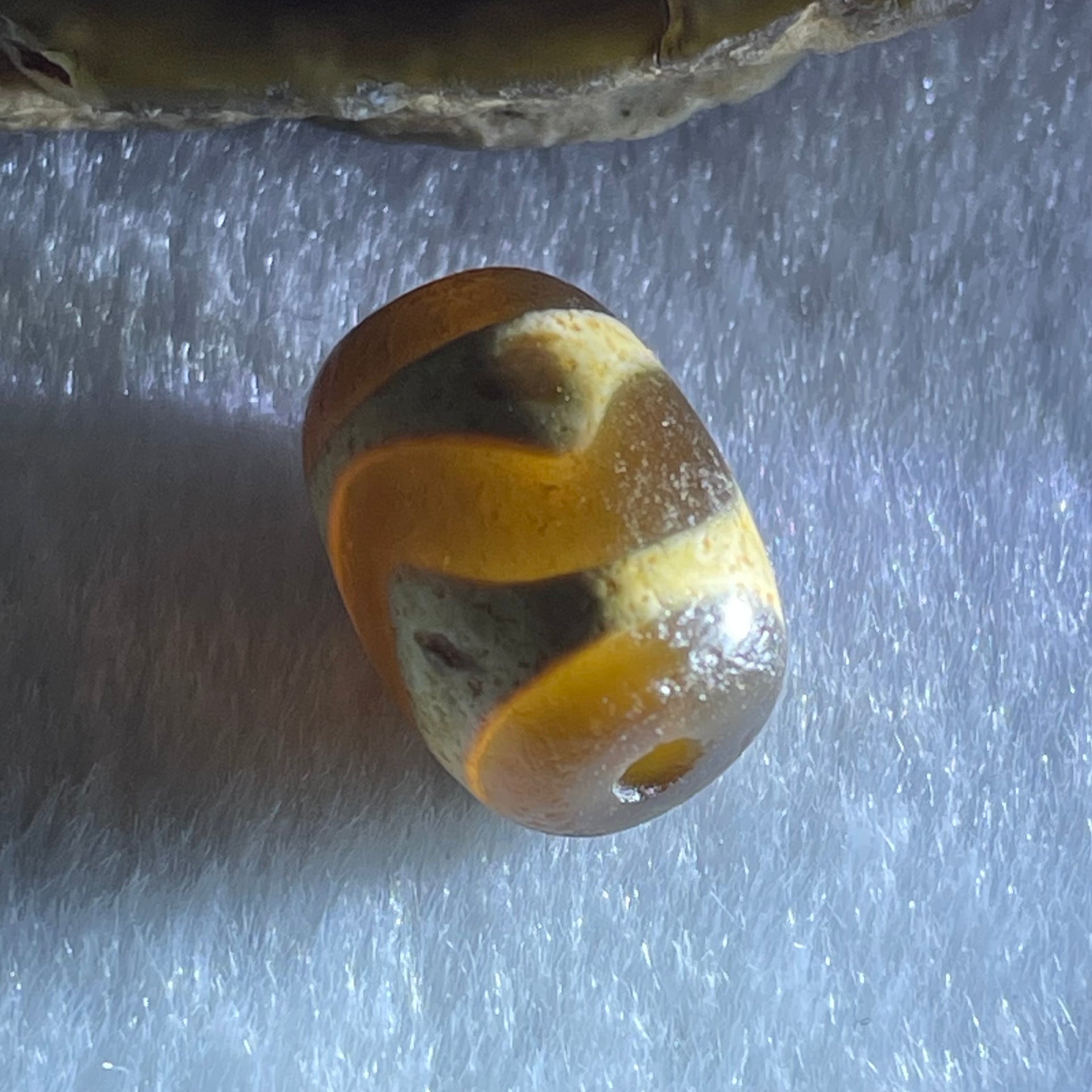 Natural Powerful Tibetan Old Oily Dark Brown Yellow Agate Tiger Tooth Daluo Dzi Bead Heavenly Master (Tian Zhu) 2.50g 14.4 by 10.6mm - Huangs Jadeite and Jewelry Pte Ltd