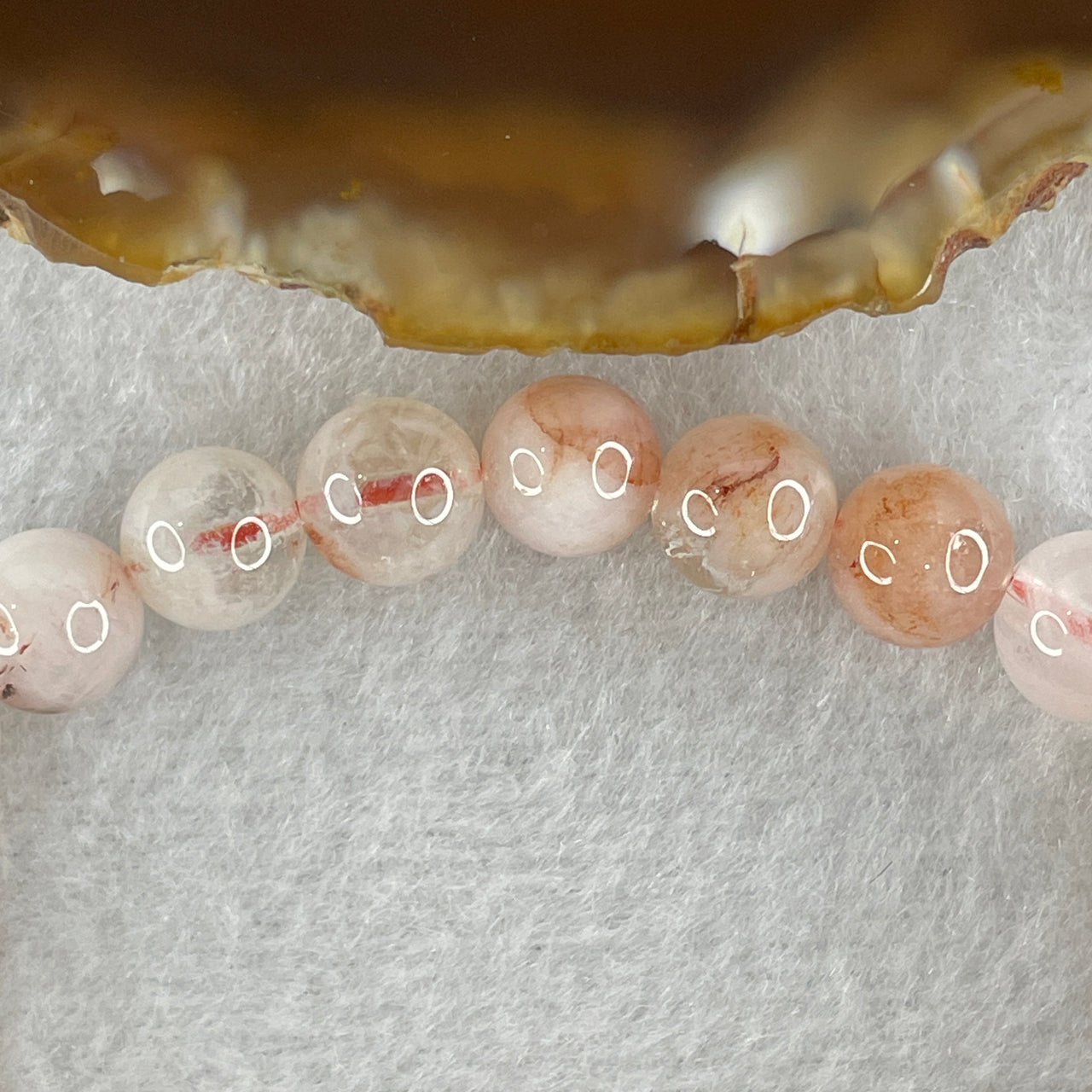 Natural Pinky Ferruginous Quartz Beads Bracelet 17.99g 16cm 8.3mm 24Beads